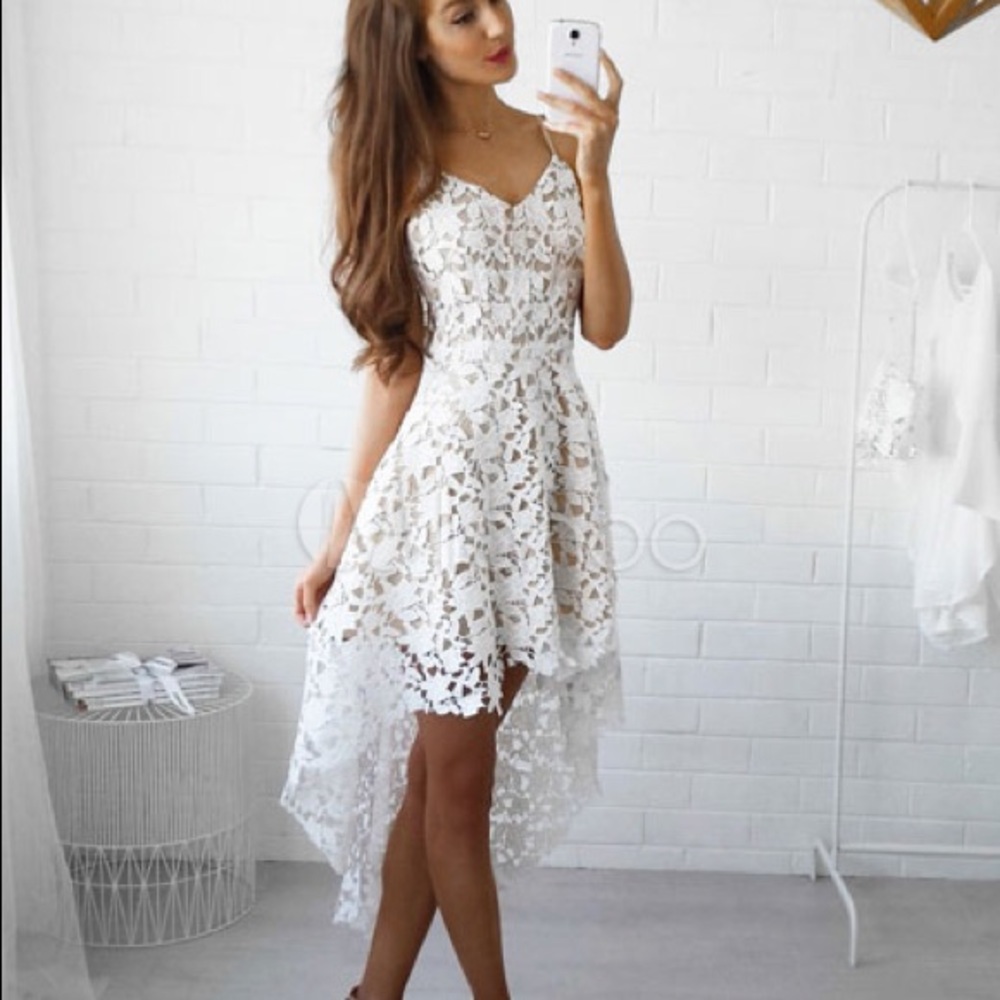 White high low lace dress